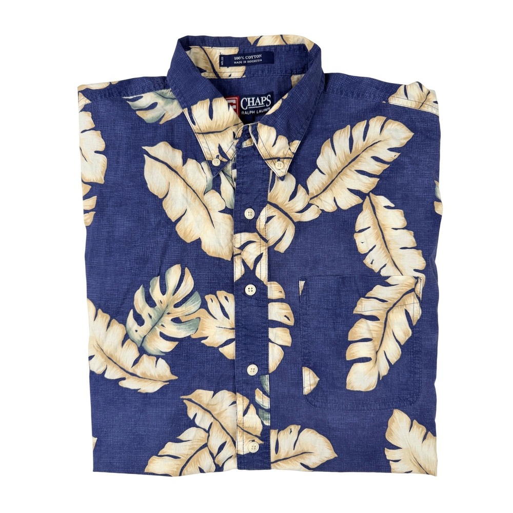Vintage‎ 90's Chaps Ralph Lauren Button Down Shirt Men Large Tropical Leaf Short